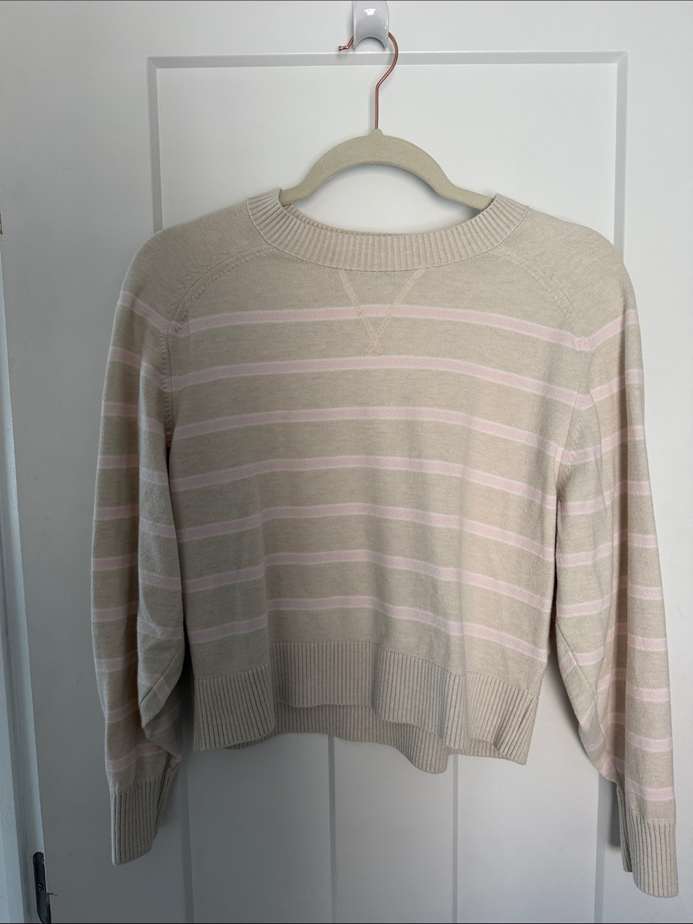 Old Navy Cream Sweater with Light Pink Stripes